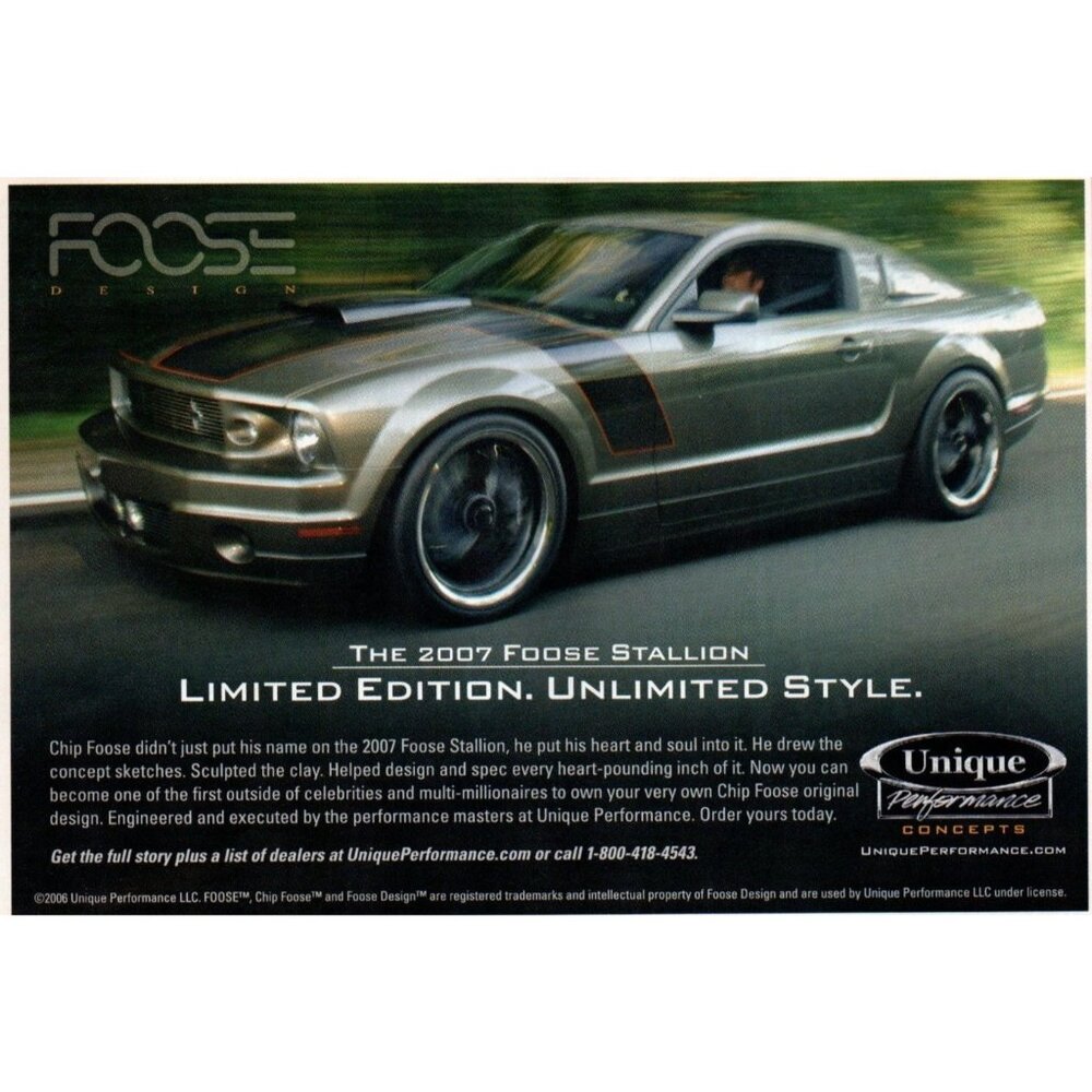 2007 Foose Stallion Ford Mustang Custom Sports Car Vintage Print Ad Wall Art